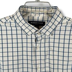 Mizzen Main Leeward Shirt Large Trim No Tuck Blue Plaid Long Sleeve Stretch